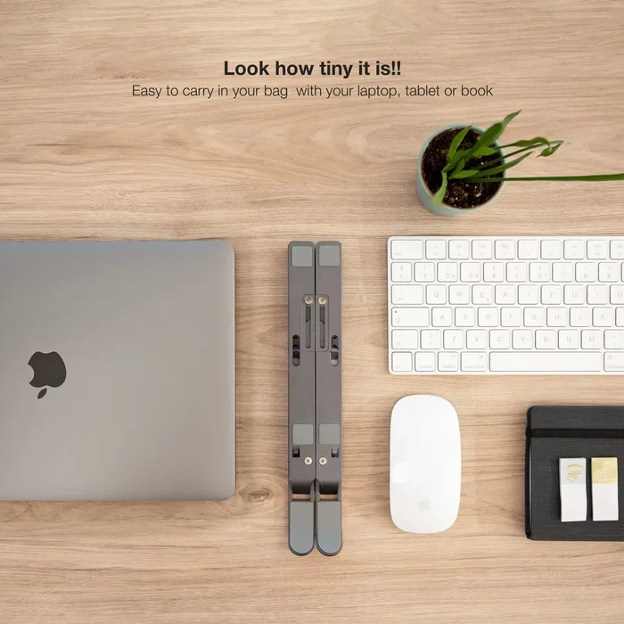 TooQ TQLRS0033-AL-G Soporte Elevador Plegable para Portátil y Tablet de Aluminio Gris, Altura Ajustable (70-145 mm), Compatible 11"-15", 5 kg Máx