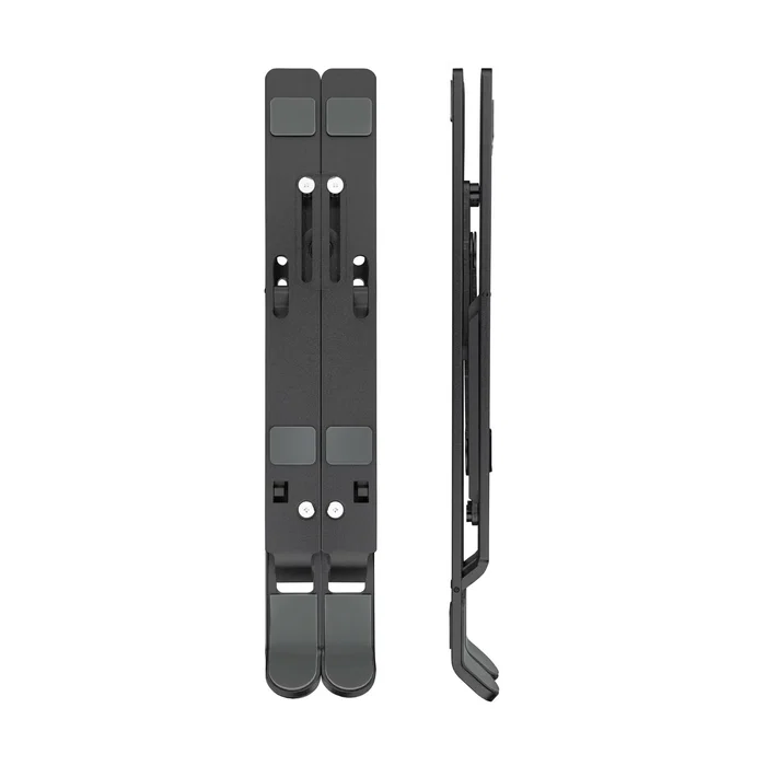 TooQ TQLRS0033-AL-G Soporte Elevador Plegable para Portátil y Tablet de Aluminio Gris, Altura Ajustable (70-145 mm), Compatible 11"-15", 5 kg Máx