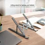 TooQ TQLRS0033-AL-G Soporte Elevador Plegable para Portátil y Tablet de Aluminio Gris, Altura Ajustable (70-145 mm), Compatible 11"-15", 5 kg Máx