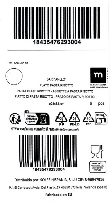 La Mediterranea Plato Pasta Risotto Anllo Ø28 cm (6 Unidades) La Mediterranea Plato Pasta Risotto Anllo Ø28 cm (6 Unidades)