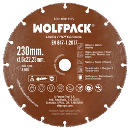 WOLFPACK LINEA PROFESIONAL Disco de Corte de 115 mm para Madera y Plásticos con Filo de Carburo de Tungsteno