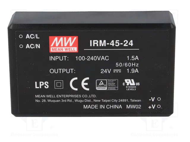 MEAN WELL IRM-45-24 Convertidor AC/DC 45,6W 24V DC