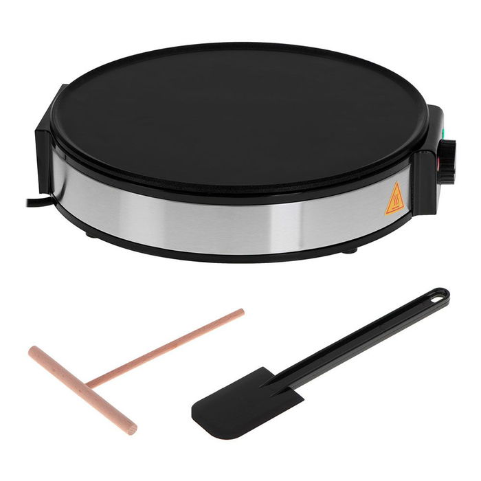 Adler AD 3058 Crepera Eléctrica 1600W, Placa Antiadherente Ø30 cm con Borde Alto, Regulador de Temperatura, Incluye Extendedor de Masa y Lengua