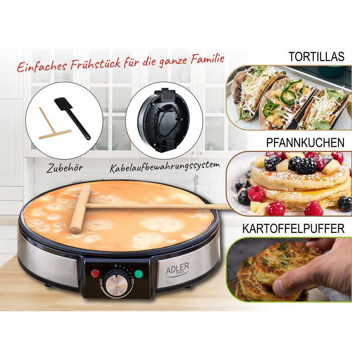 Adler Crepera AD 3058 de 1600 W con placa de 30 cm antiadherente