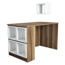 Hanah Home Mesa de Estudio, Nogal y Blanco, 120cm Ancho x 75cm Alto x 65cm Profundidad, con Estante de Pared.