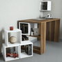 Hanah Home Mesa de Estudio, Nogal y Blanco, 120cm Ancho x 75cm Alto x 65cm Profundidad, con Estante de Pared.