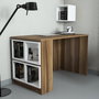 Hanah Home Mesa de Estudio, Nogal y Blanco, 120cm Ancho x 75cm Alto x 65cm Profundidad, con Estante de Pared.