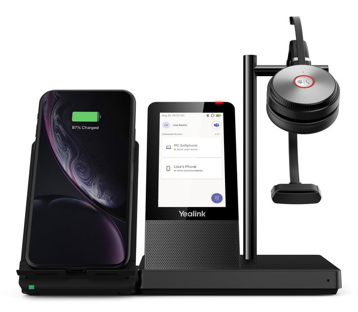 Yealink WH66 Mono Teams - Auriculares Inalámbricos DECT UC Workstation con Pantalla Táctil, Conectividad Multi-dispositivo y Tecnología Acoustic Shield para Microsoft Teams