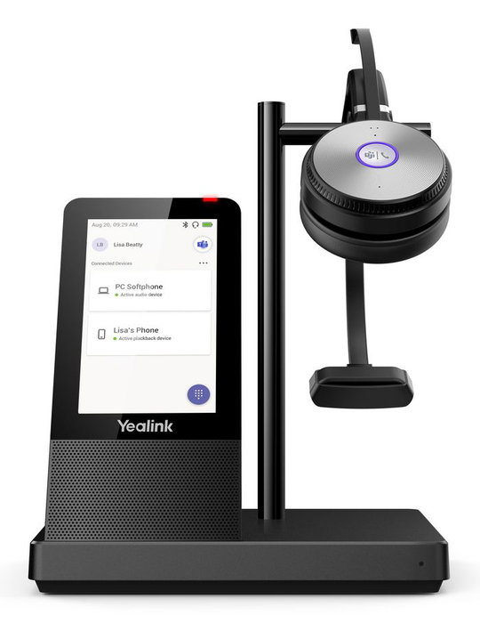 Yealink WH66 Mono Teams - Auriculares Inalámbricos DECT UC Workstation con Pantalla Táctil, Conectividad Multi-dispositivo y Tecnología Acoustic Shield para Microsoft Teams
