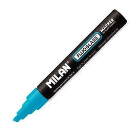Milan Fluoglass Rotulador Borrable Azul Set de 12 - Para Cristales y Superficies Impermeables (Set de 12)