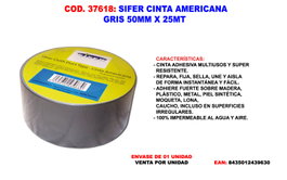 Sifer Cinta Americana Gris 50mm x 25 mt