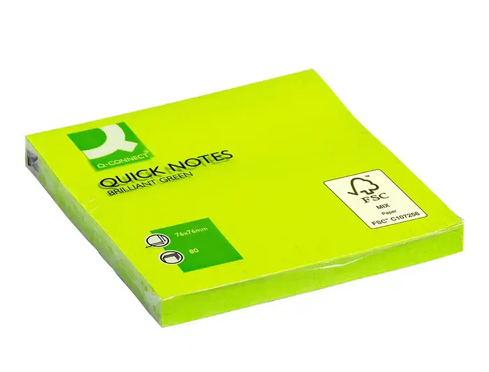 Q-connect Bloc de Notas Adhesivas Quita y Pon 76x76 mm Verde Neón 80 Hojas Q-connect Bloc de Notas Adhesivas Quita y Pon 76x76 mm Verde Neón 80 Hojas