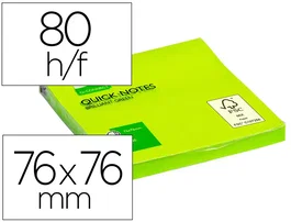 Q-connect Bloc de Notas Adhesivas Quita y Pon 76x76 mm Verde Neón 80 Hojas