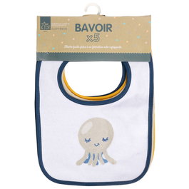 Tom et Zoe Juego de 5 Baberos Surtidos con Cierre de Velcro y Dorso PEVA Antiman chas (29.5x21 cm)