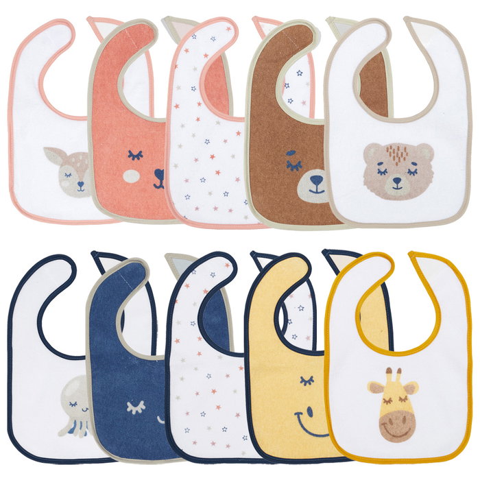 Tom et Zoe Juego de 5 Baberos Surtidos con Cierre de Velcro y Dorso PEVA Antiman chas (29.5x21 cm)