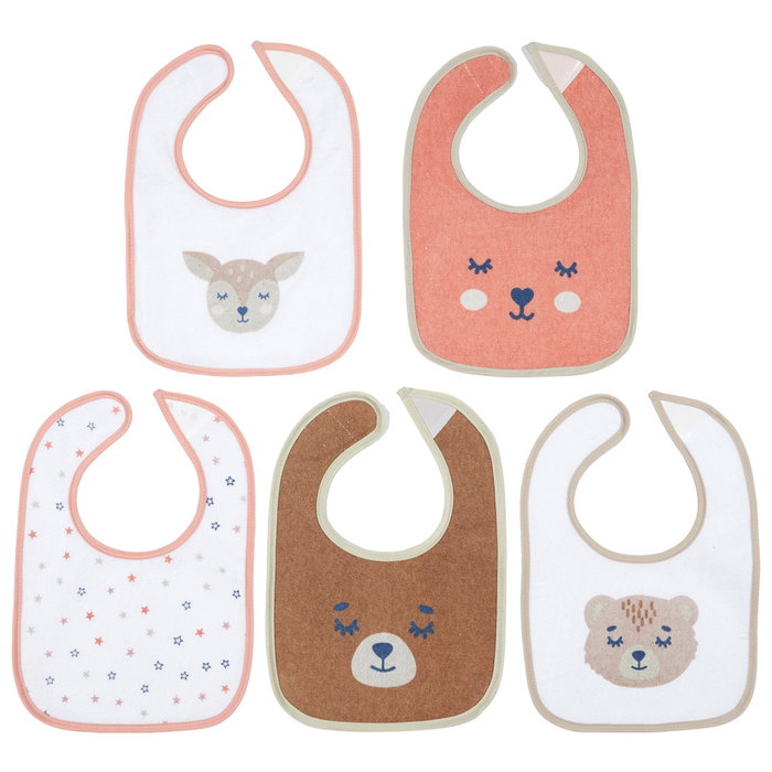 Tom et Zoe Juego de 5 Baberos Surtidos con Cierre de Velcro y Dorso PEVA Antiman chas (29.5x21 cm)