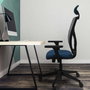 PIQUERAS Y CRESPO Silla de oficina Motilla con mecanismo Sincro/Traslack, Azul claro y Gris