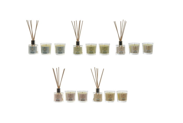 DKD Home Decor Ambientador Mikado Indio Rahga Set 3 piezas (2 velas + 1 mikado) 16 x 6 x 25 cm