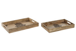 DKD Home Decor Set de 2 Bandejas de Mango Hamsa Grabado Natural con Dimensiones de 43,5x27x5,5 cm