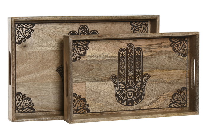 DKD Home Decor Set de 2 Bandejas de Mango Hamsa Grabado Natural con Dimensiones de 43,5x27x5,5 cm DKD Home Decor Set de 2 Bandejas de Mango Hamsa Grabado Natural con Dimensiones de 43,5x27x5,5 cm