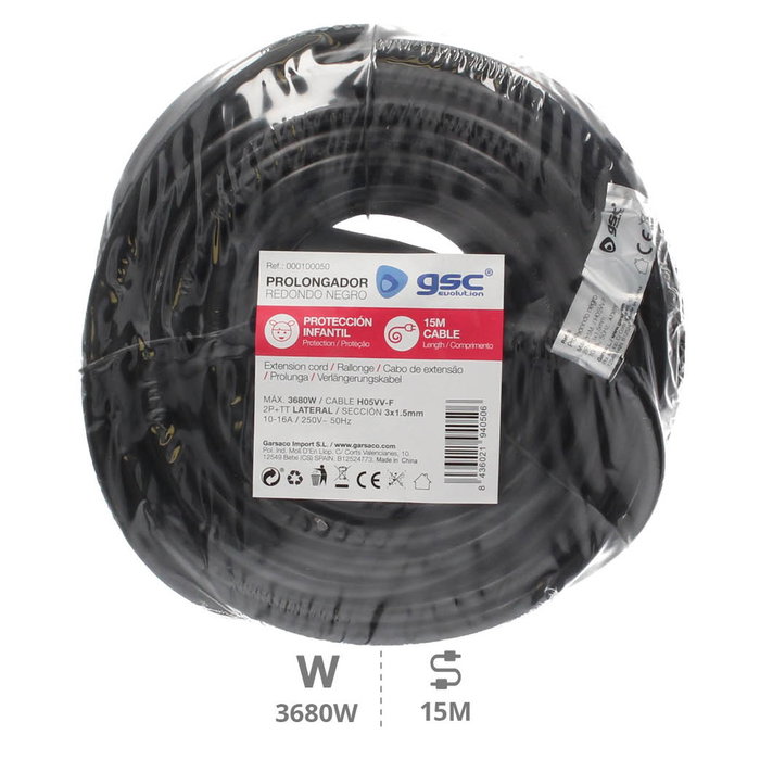 GSC Evolution Prolongador sucko 3x1.5mm 15M Negro