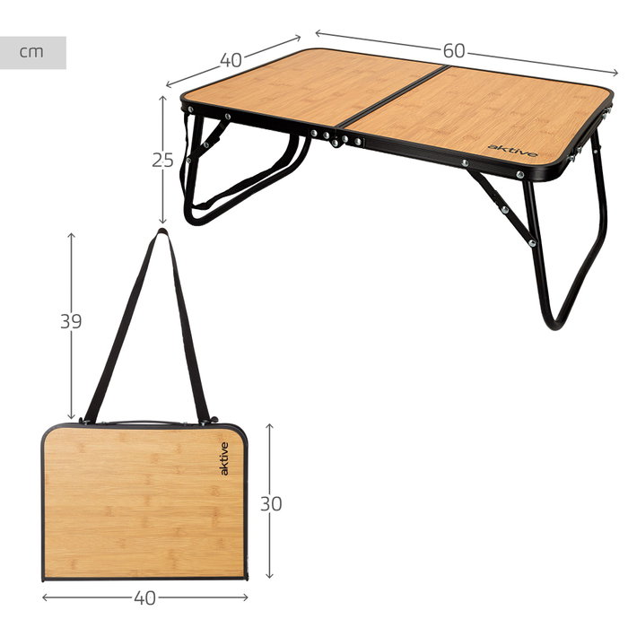 Aktive Mesa de camping plegable efecto bambú con asas de transporte