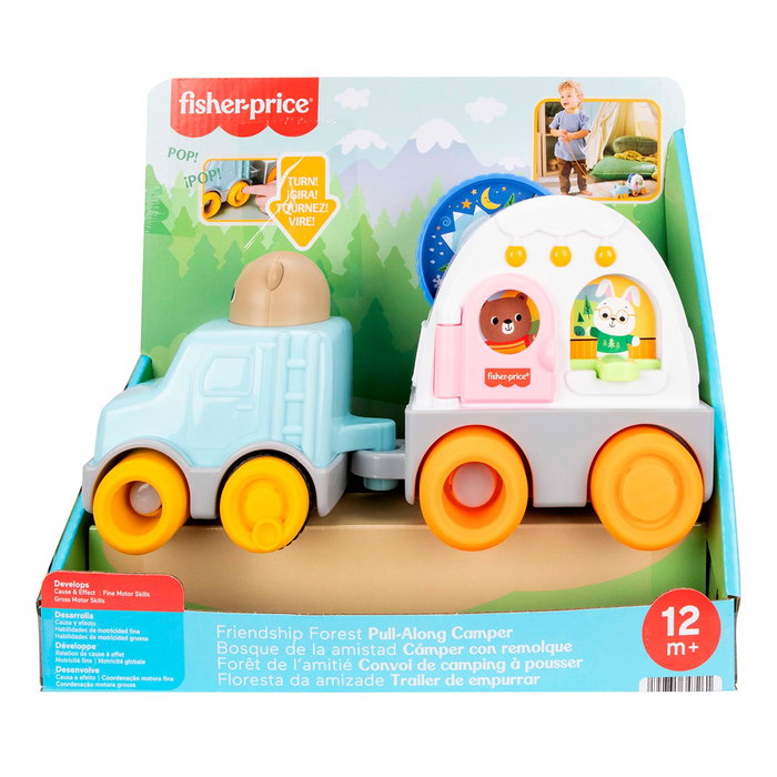 Fisher-Price Caravana arrastrable del Bosque de la amistad con todoterreno y actividades - Juguete para bebés +12 meses