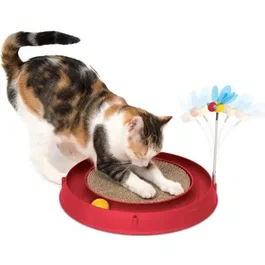 Cat It Circuito 3 en 1 para Gatos con Bola y Tabla de Rascar, Ø 36 cm, Rojo