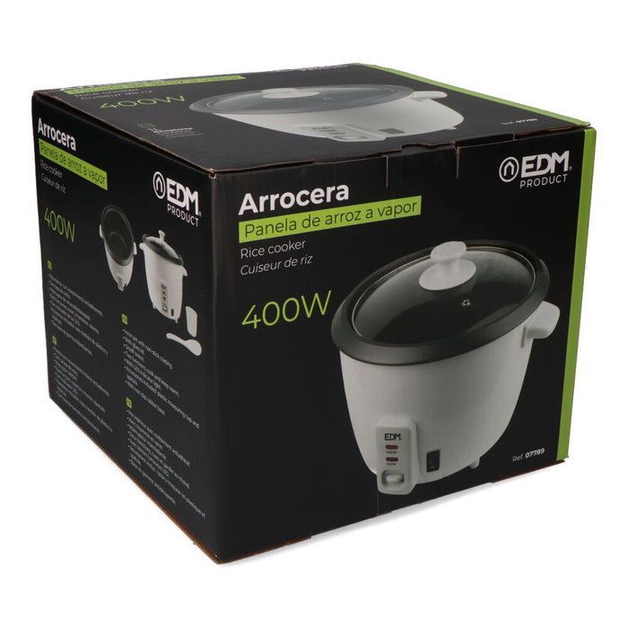 Edm Olla Arrocera Antiadherente 1L 400W con Tapa de Vidrio y Accesorios