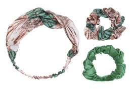 DKD Home Decor Set de 3 Accesorios de Pelo Marrón y Verde TANZANIA