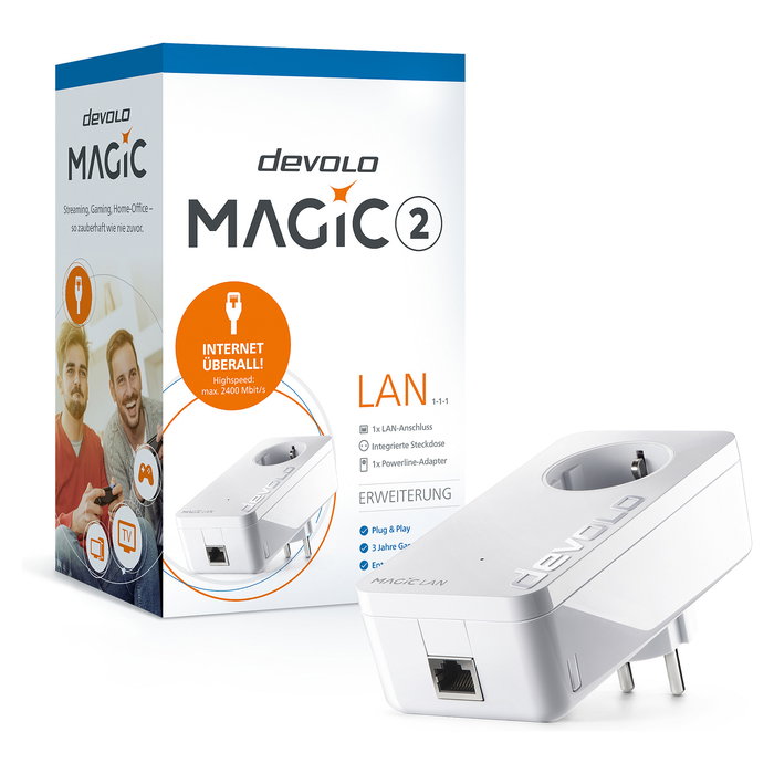 Devolo Magic 2 LAN Powerline Adapter, 2400 Mbit/s, 1 Puerto Gigabit LAN, Adaptador PLC, Blanco