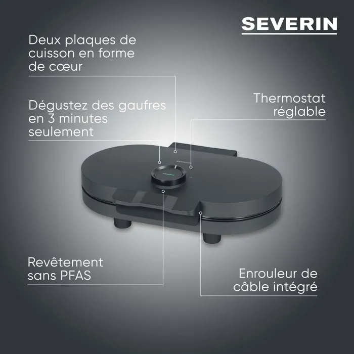 Severin WA2118 Gofrera Doble 1200W para Corazones con Revestimiento Cerámico Antiadherente, Negra