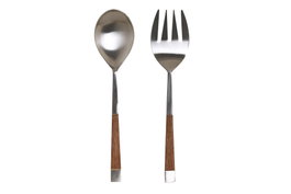 DKD Home Decor Set de Cubiertos 2 Piezas Inox Acacia Natural