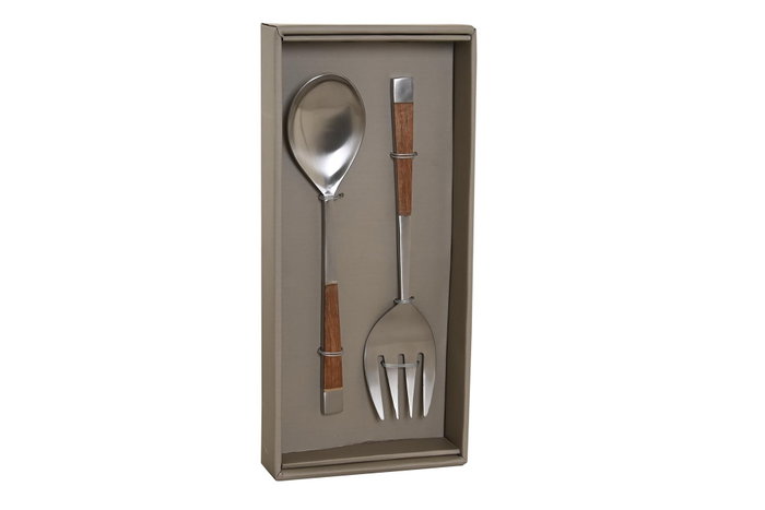 DKD Home Decor Set de Cubiertos 2 Piezas Inox Acacia Natural DKD Home Decor Set de Cubiertos 2 Piezas Inox Acacia Natural