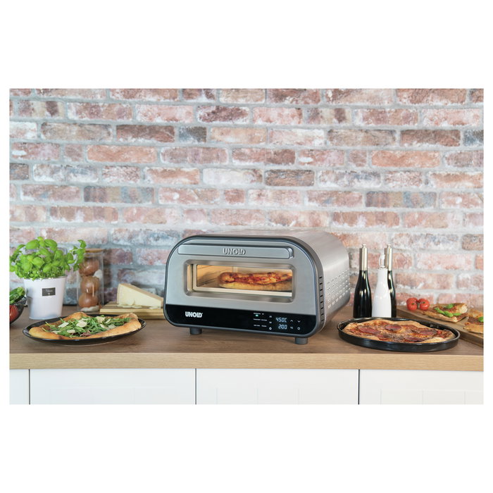 UNOLD 68816 LUIGI Horno de Pizzas Eléctrico Digital, 1700W, Hasta 30 cm, 450 °C, Acero Inoxidable Plateado