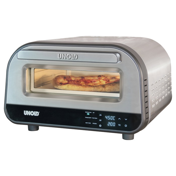 UNOLD 68816 LUIGI Horno de Pizzas Eléctrico Digital, 1700W, Hasta 30 cm, 450 °C, Acero Inoxidable Plateado
