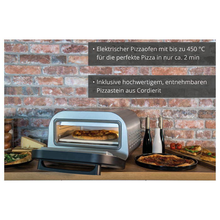 UNOLD 68816 LUIGI Horno de Pizzas Eléctrico Digital, 1700W, Hasta 30 cm, 450 °C, Acero Inoxidable Plateado