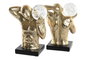 DKD Home Decor Set de 2 Sujetalibros de Resina Hombre Dorado y Negro
