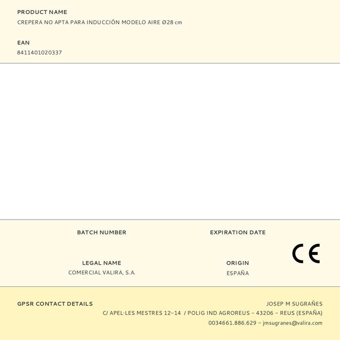 Valira Crepera 4656/25 Ø28 cm Antiadherente Sin Inducción Gas Vitro Eléctrica Horno