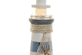 DKD Home Decor Faro Figura Decorativa Azul Marino y Celeste 14 x 40 x 14 cm (2 Unidades) Led Mdf