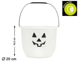 Atosa Cubo Blanco Calabaza 20x17 cm que Brilla en la Oscuridad para Dulces de Halloween