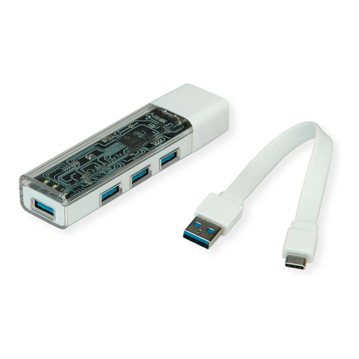 ROLINE Hub USB 3.2 Gen 1 de 4 puertos con conexión USB Tipo C, Blanco ROLINE Hub USB 3.2 Gen 1 de 4 puertos con conexión USB Tipo C, Blanco