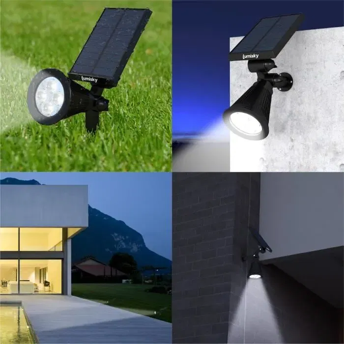 Lumisky Foco solar exterior impermeable 4 LED 200 Lm cabezal giratorio Lumisky Foco solar exterior impermeable 4 LED 200 Lm cabezal giratorio