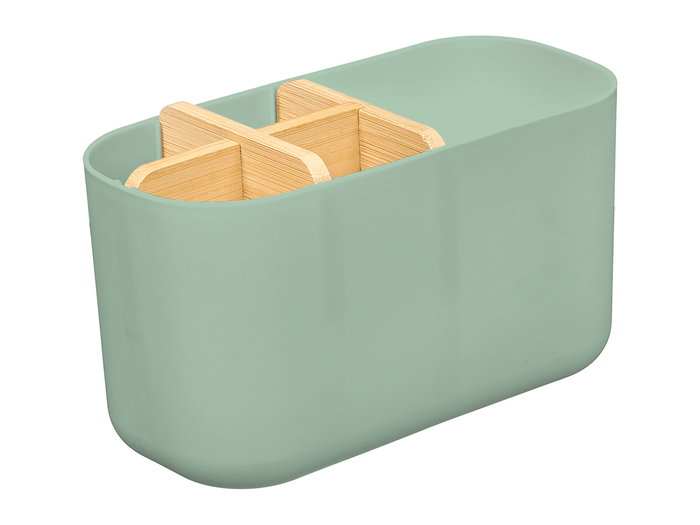 BERILO Organizador de Baño o Cocina Plástico con Bambú, Verde Blanco, 5 Huecos/Compartimentos, Dimensiones 17.5x10x8.5 cm (Set de 24)