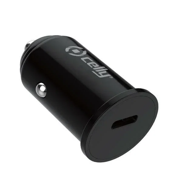 Celly Adaptador Cargador de Coche 20W USB-C Color Negro CC20WBKSP para Cargar Baterías de Teléfonos y Dispositivos - OEM
