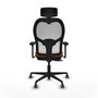 Silla de oficina Jorquera con mecanismo Sincro/Traslack tapizada con Similpiel color Naranja y malla color Blanco. Equipada con lumbar 1D, Brazos 3D, Cabecero 2D y Ruedas 65 mm parqué