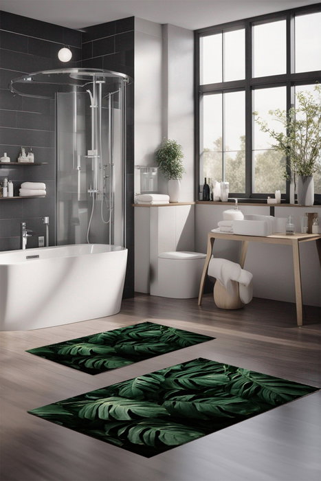 Mijölnir CT-5332 Juego de Alfombrillas de Baño de Poliéster Antideslizante Antibacteriano 40x60cm y 60x100cm