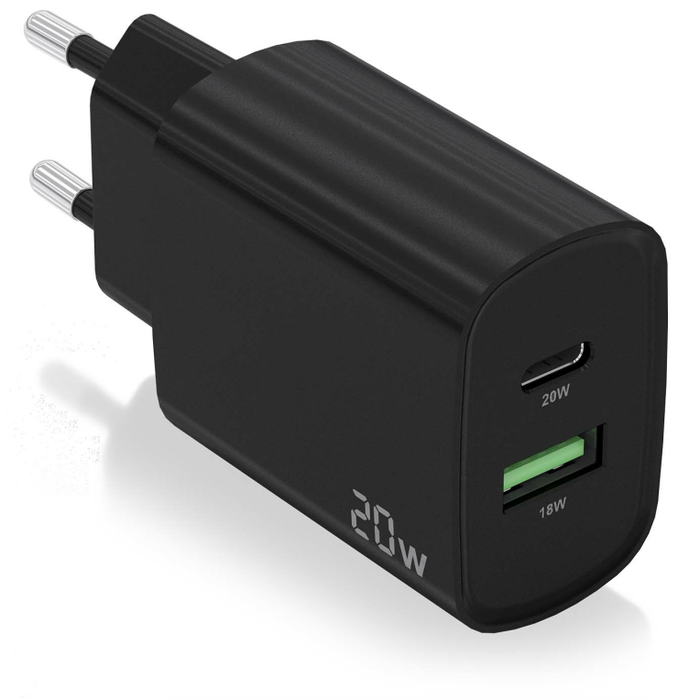 Aisens Cargador de Pared 20W con USB-C PD3.0 y USB-A QC3.0 Negro A110-0755 Aisens Cargador de Pared 20W con USB-C PD3.0 y USB-A QC3.0 Negro A110-0755