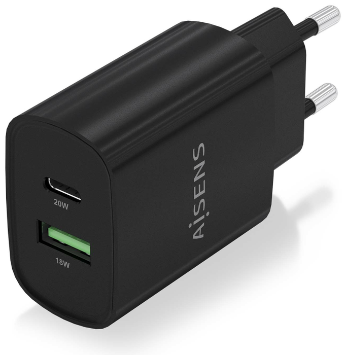 Aisens Cargador de Pared 20W con USB-C PD3.0 y USB-A QC3.0 Negro A110-0755 Aisens Cargador de Pared 20W con USB-C PD3.0 y USB-A QC3.0 Negro A110-0755