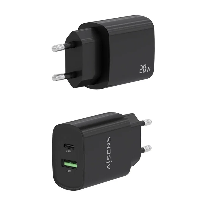 Aisens Cargador 20W con USB-C PD3.0 y USB-A QC3.0 Negro A110-0755 Aisens Cargador 20W con USB-C PD3.0 y USB-A QC3.0 Negro A110-0755
